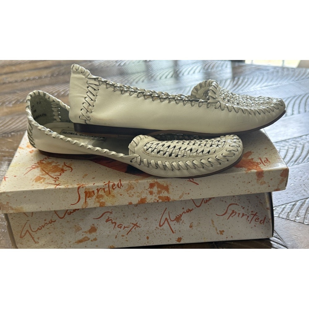 Gloria Vanderbilt‎ White Woven Leather Loafers 7M Vintage With Box